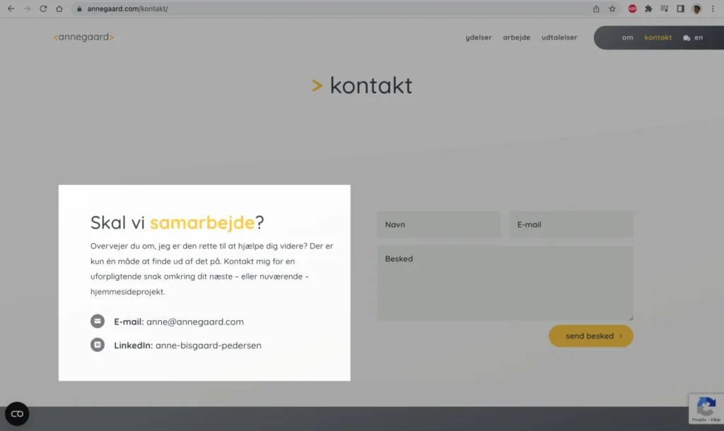 kontaktside med venlig intro