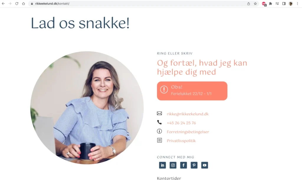 kontaktside med billede